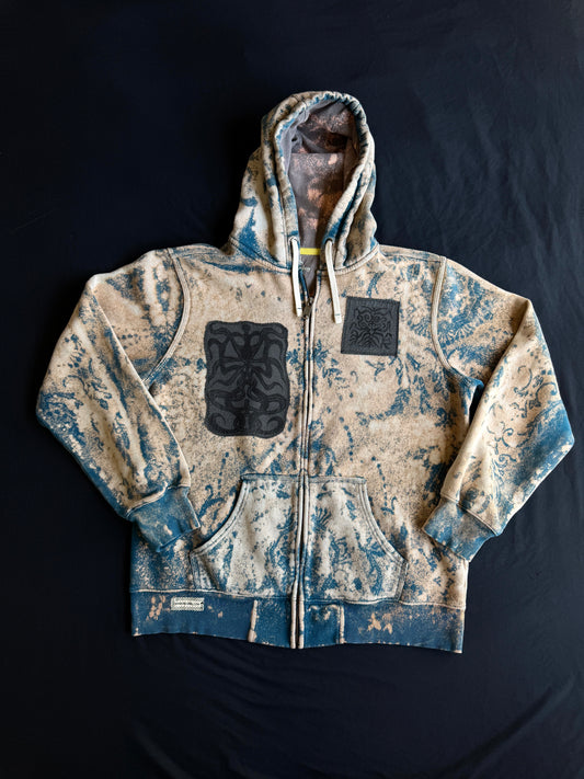 Moon goddess patch bleach dyed zip up hoodie