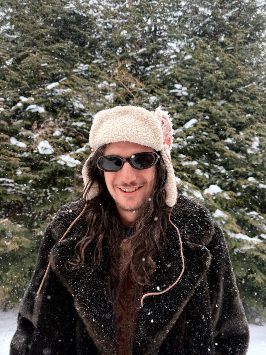Pink square ushanka with fluffy lining