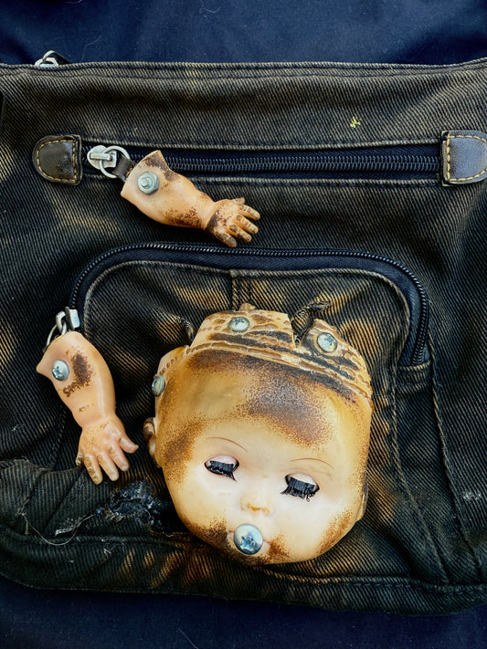 Black denim baby bag