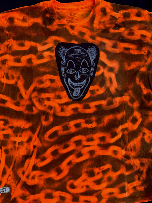 Crazy clown patch chain spray painted t shirt