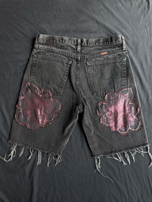 Purple magic black jean shorts