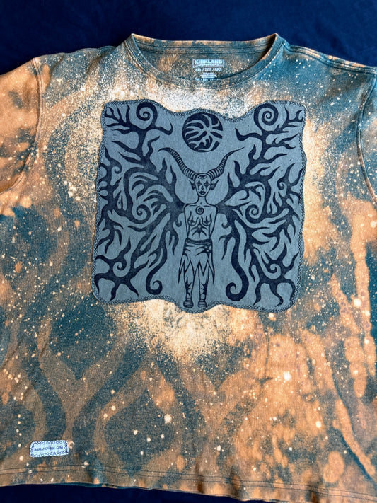 Moon goddess patch bleach dyed t-shirt