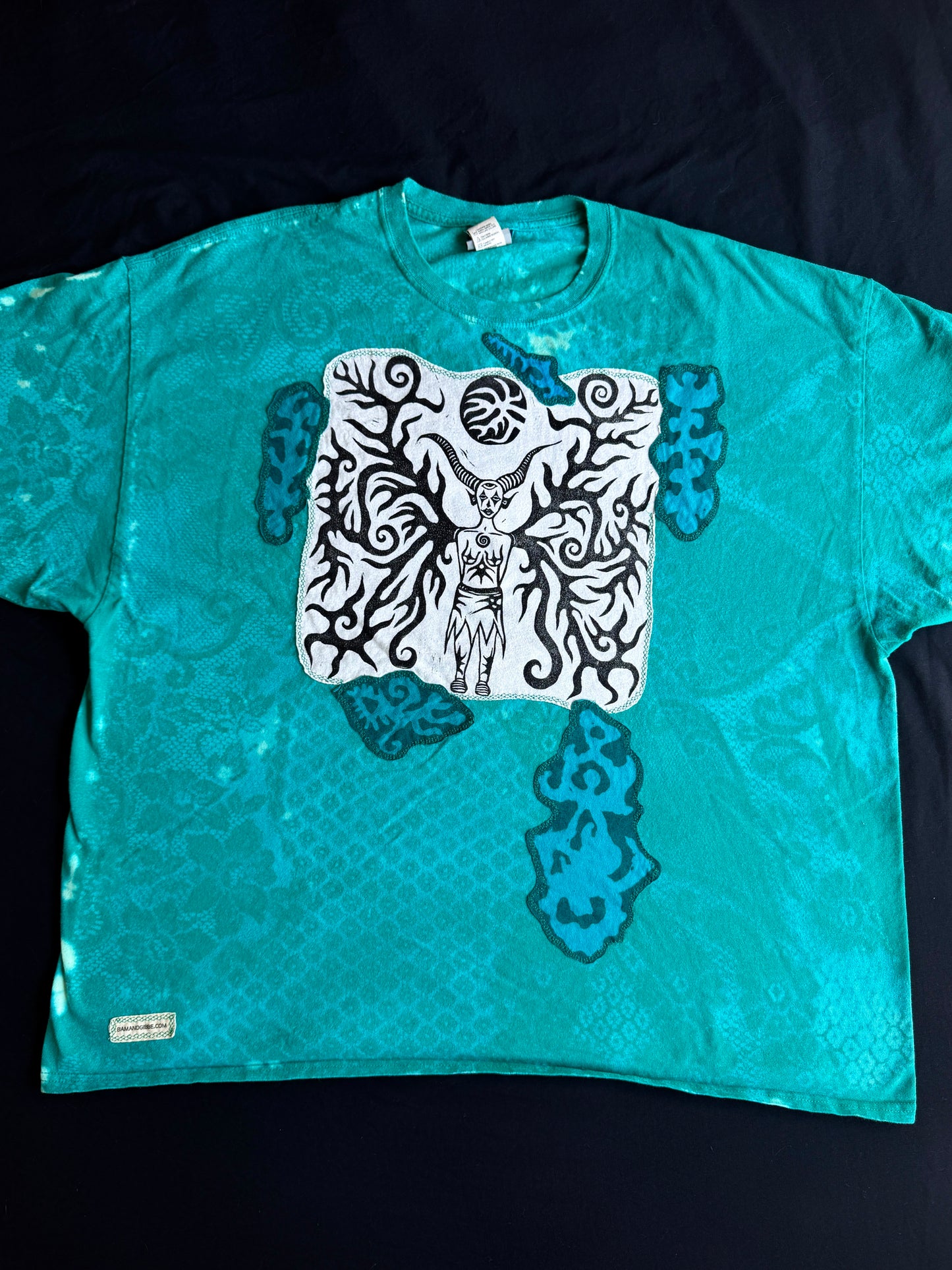 Moon goddess patch + shapes bleach dyed t-shirt