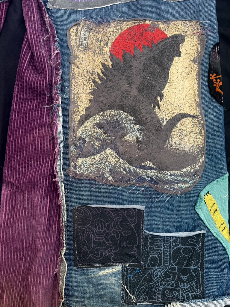 Purple collaged denim with added corduroy flair