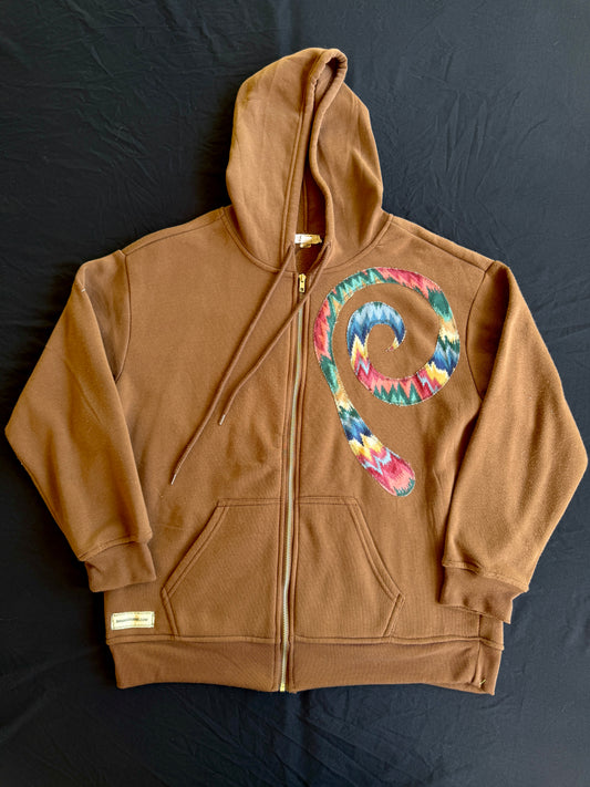 Brown sigil patch zip up hoodie