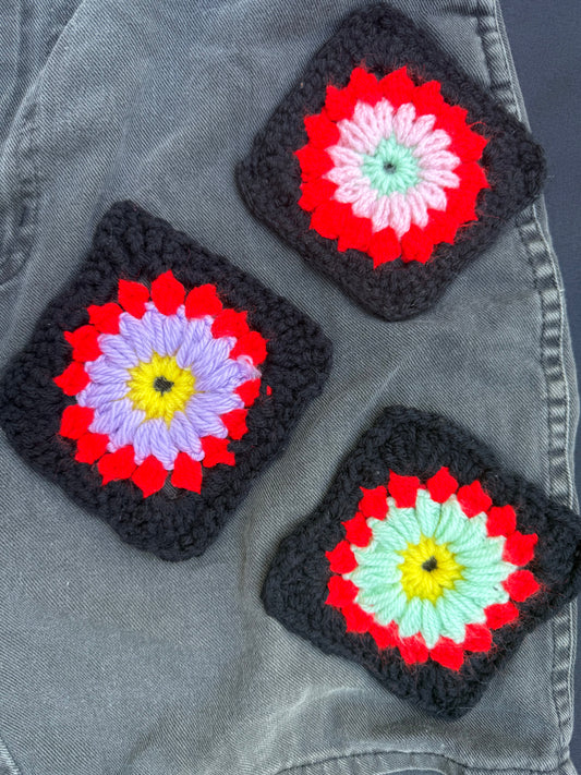 Crochet granny square black jean shorts