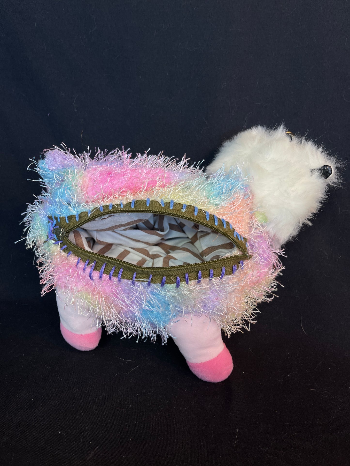 Owl + fuzzy rainbow llama keychain stash pouch