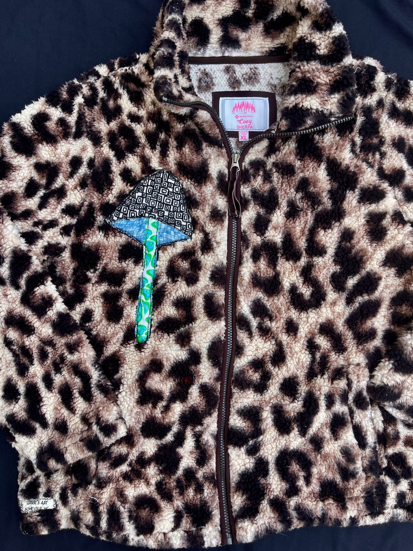 Leopard clown & mushroom fuzzy zip up jacket