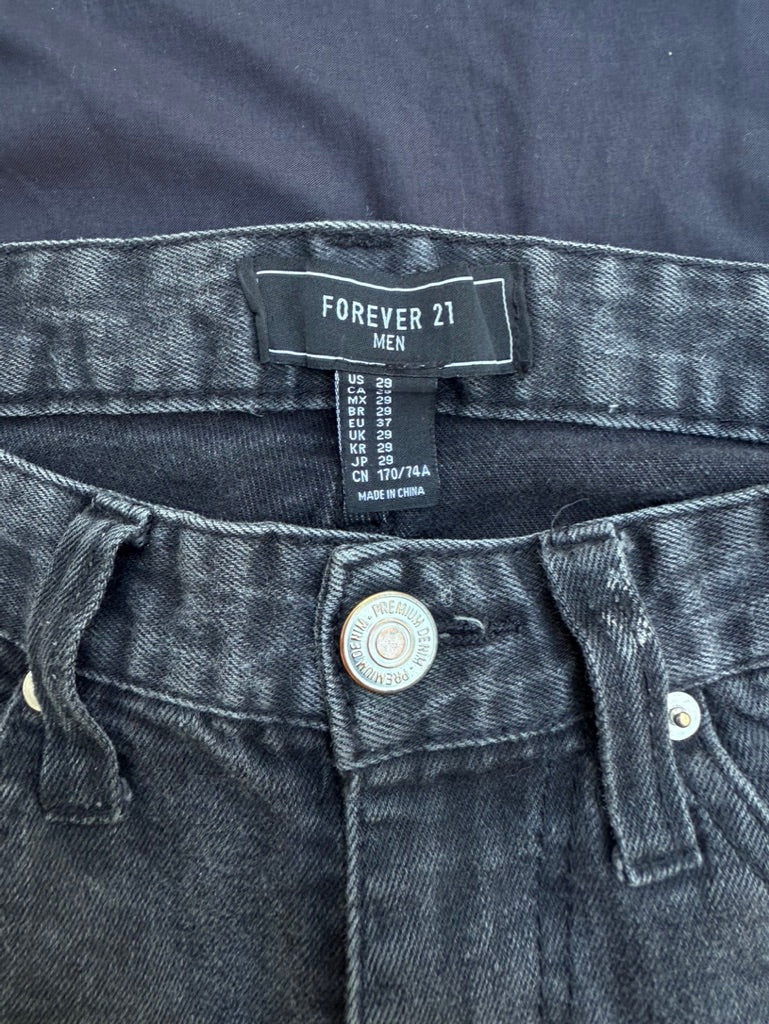 Black and white geometric denim pants with corduroy flair