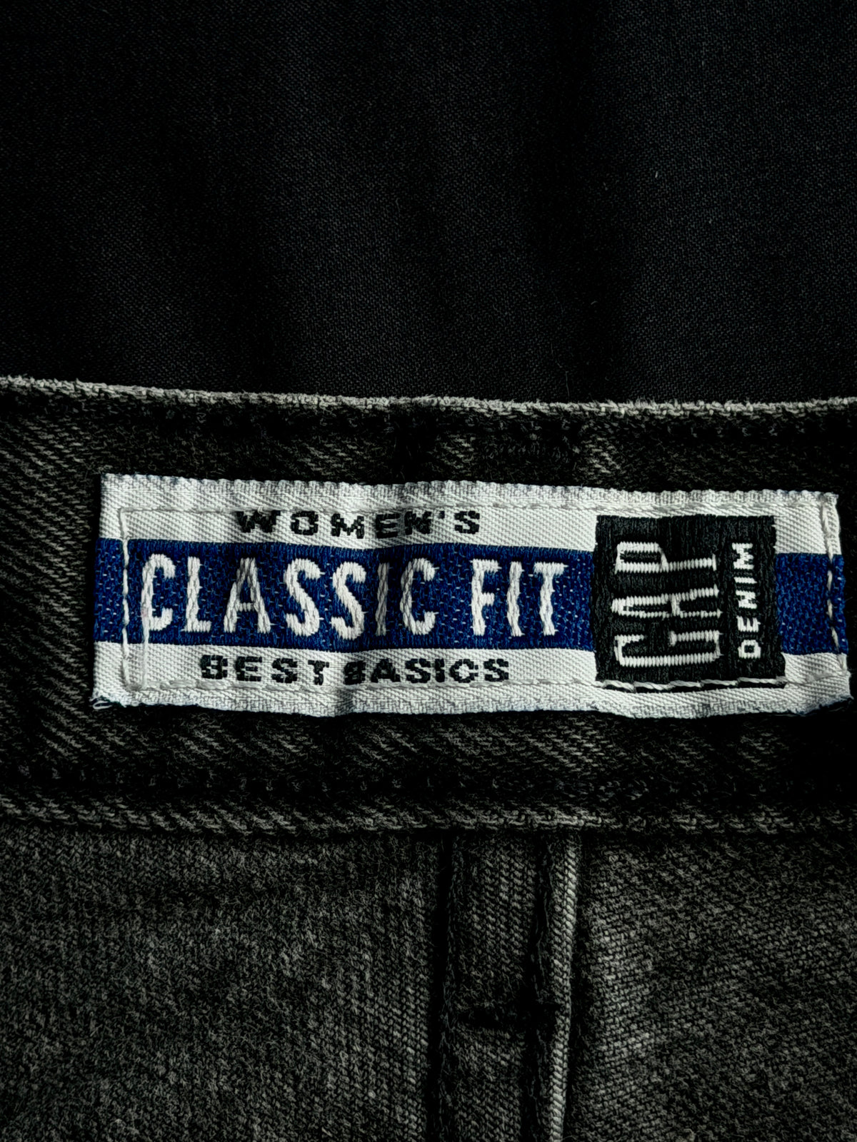 Patched black jean shorts