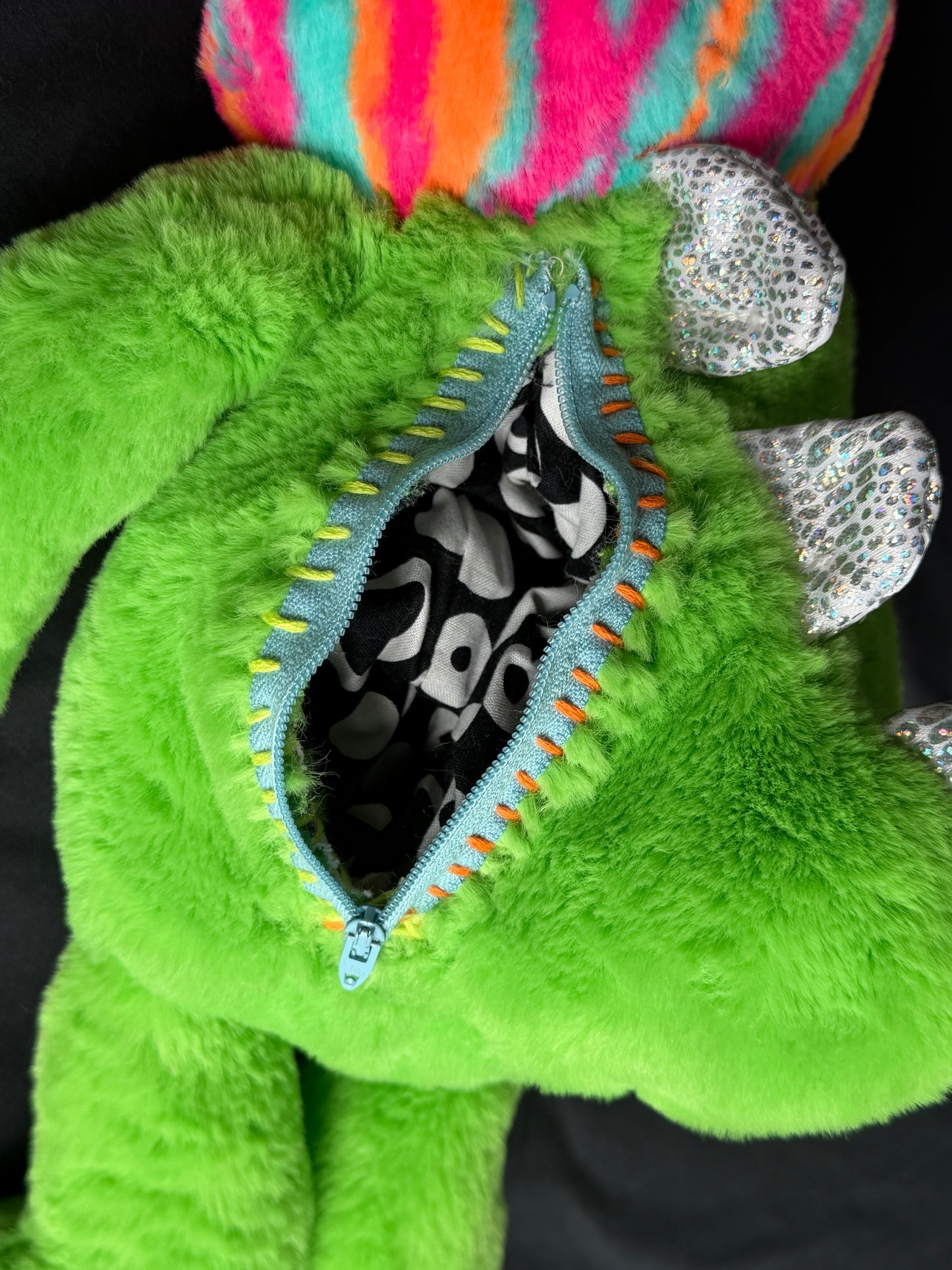 Colorful cat + dino hybrid side bag