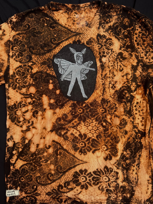 Moth man patch bleach dyed t shirt