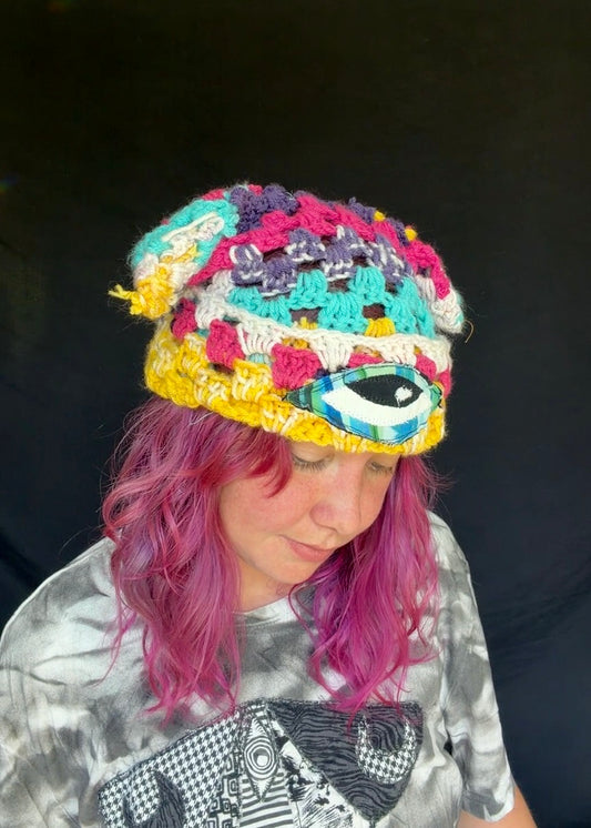 Crochet eyeball patch hat
