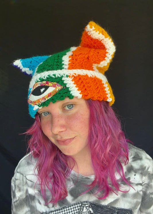 Crochet eyeball patch hat