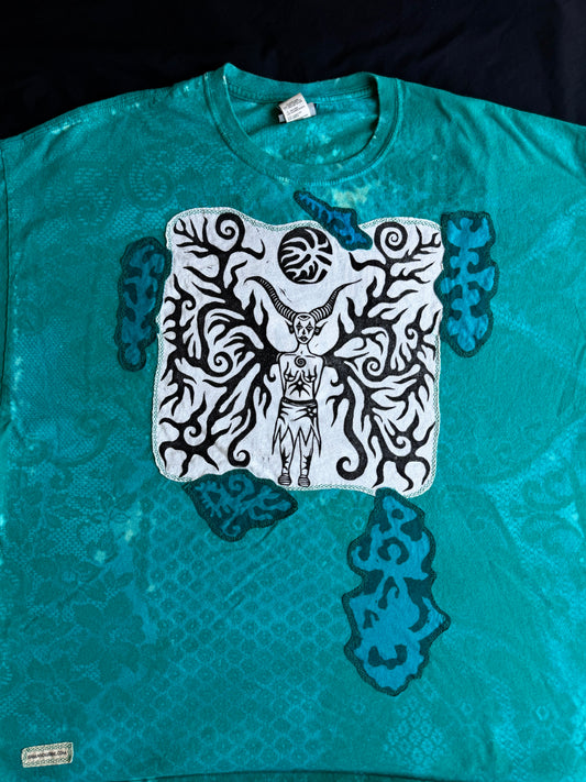 Moon goddess patch + shapes bleach dyed t-shirt