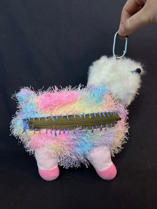 Owl + fuzzy rainbow llama keychain stash pouch