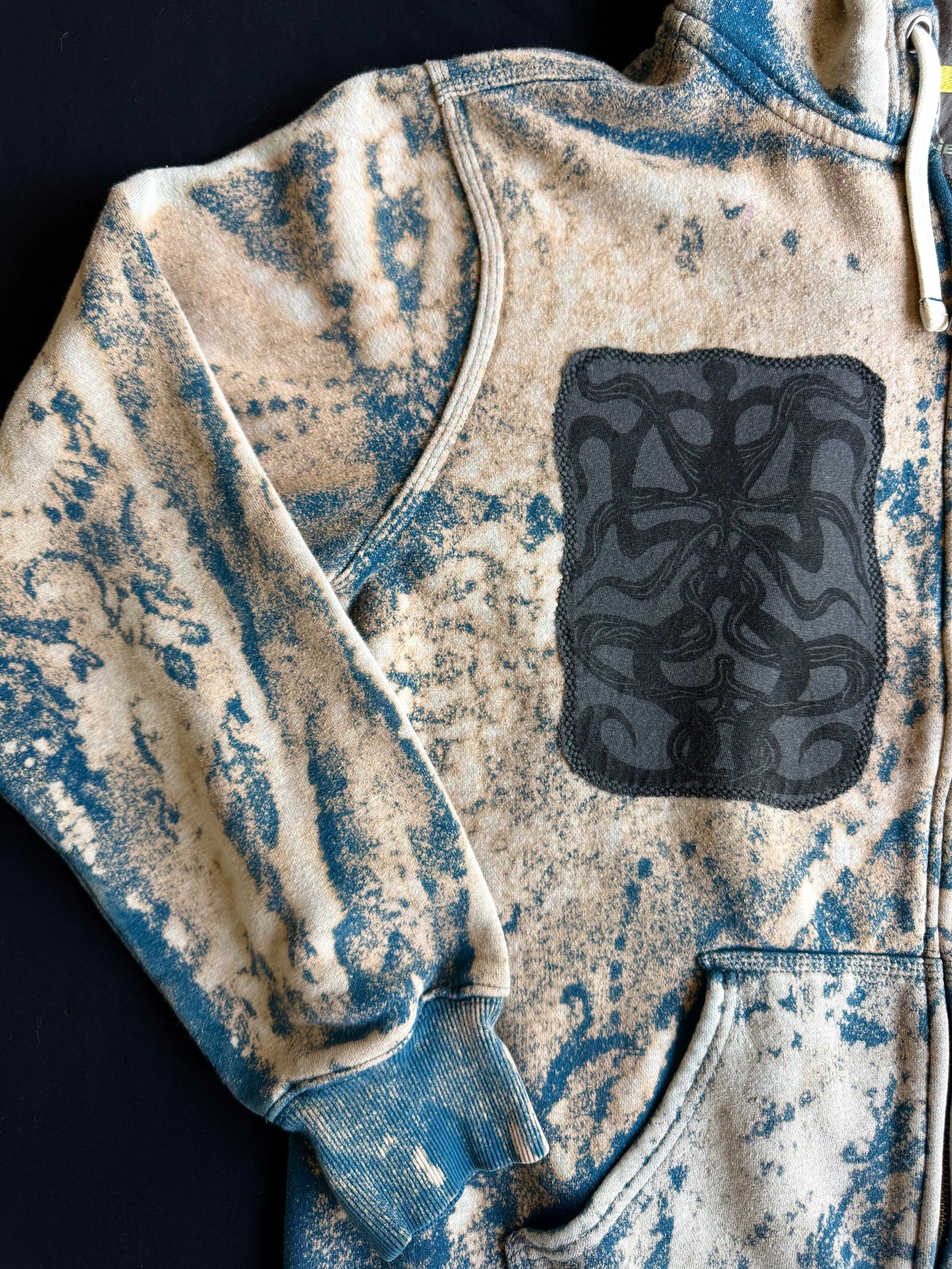 Moon goddess patch bleach dyed zip up hoodie