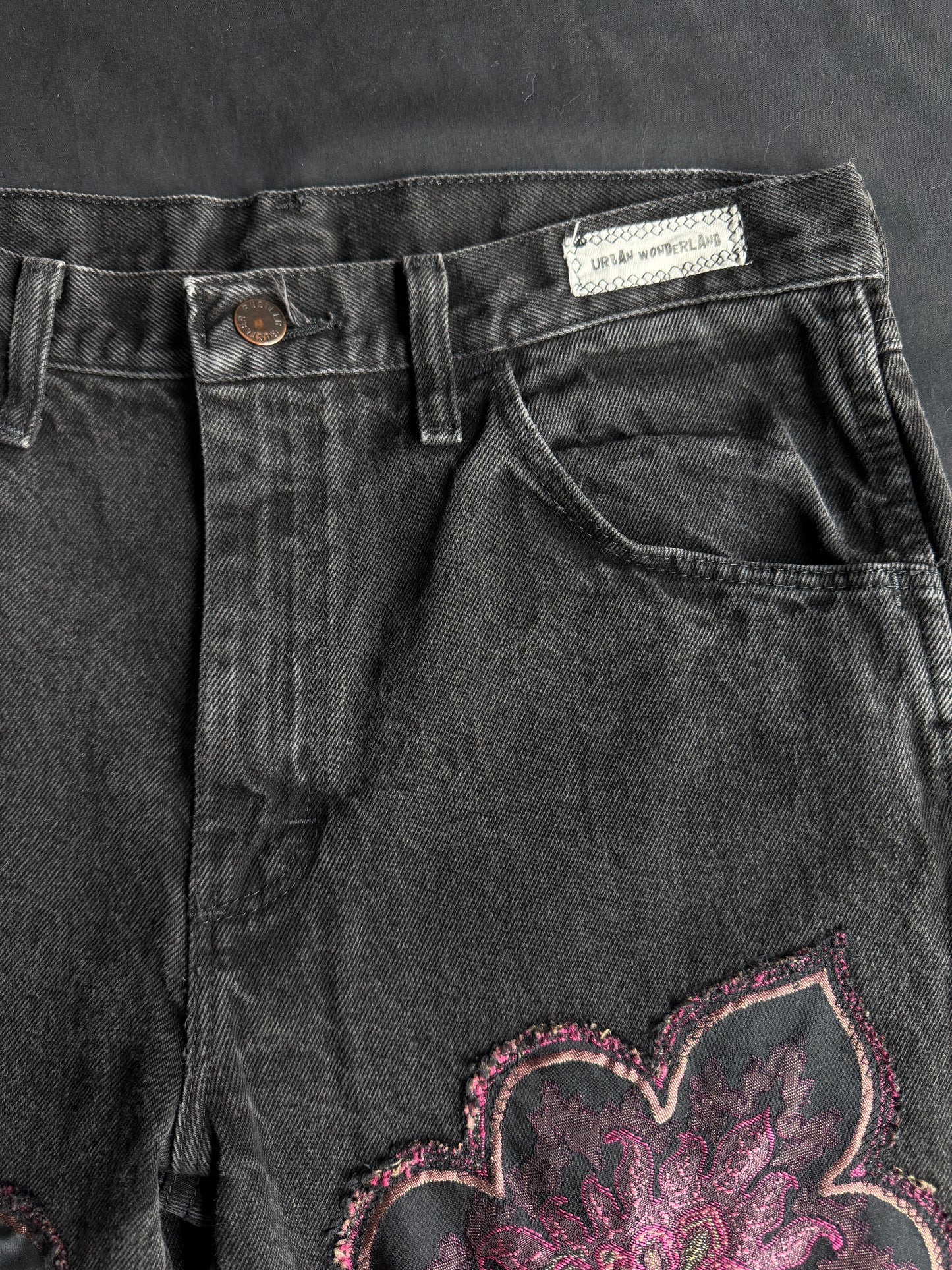 Purple magic black jean shorts