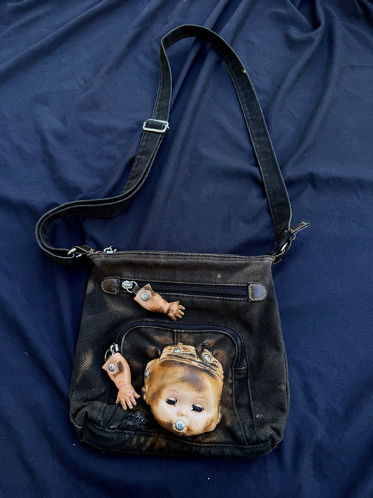 Black denim baby bag