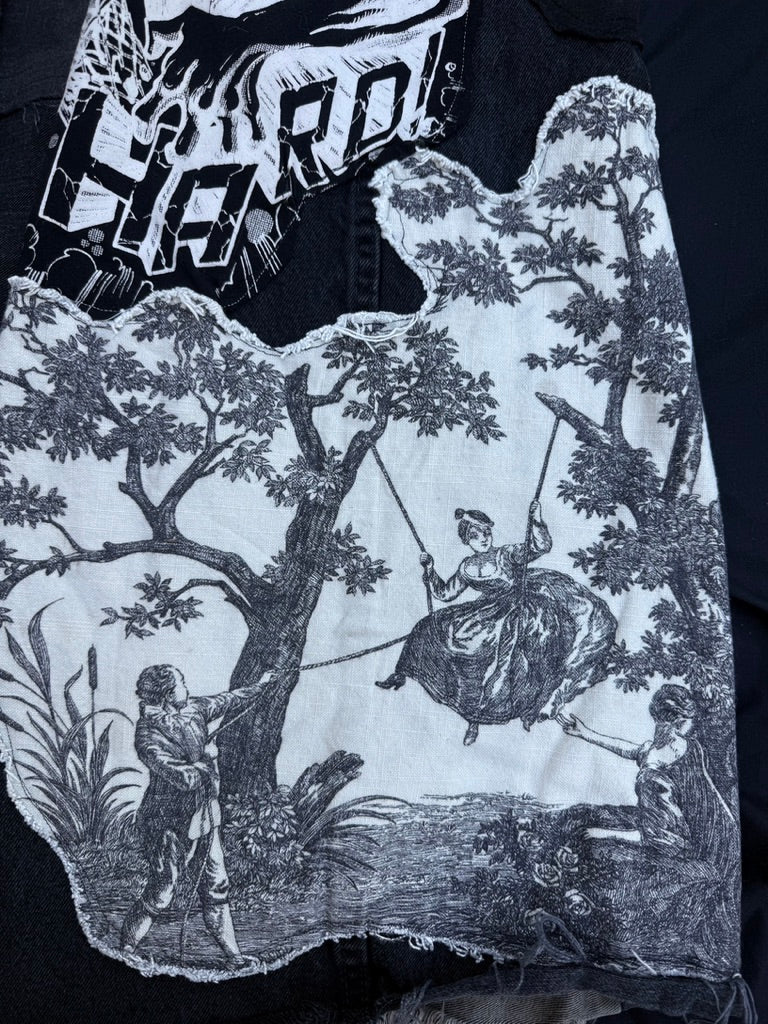 Black and white collaged denim ultra baggy pants