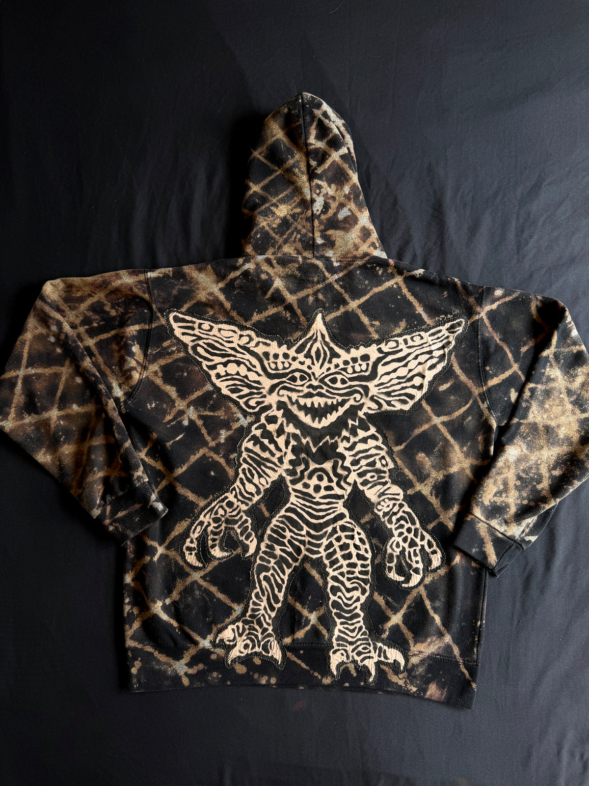 Gremlin + chameleon bleach dyed hoodie