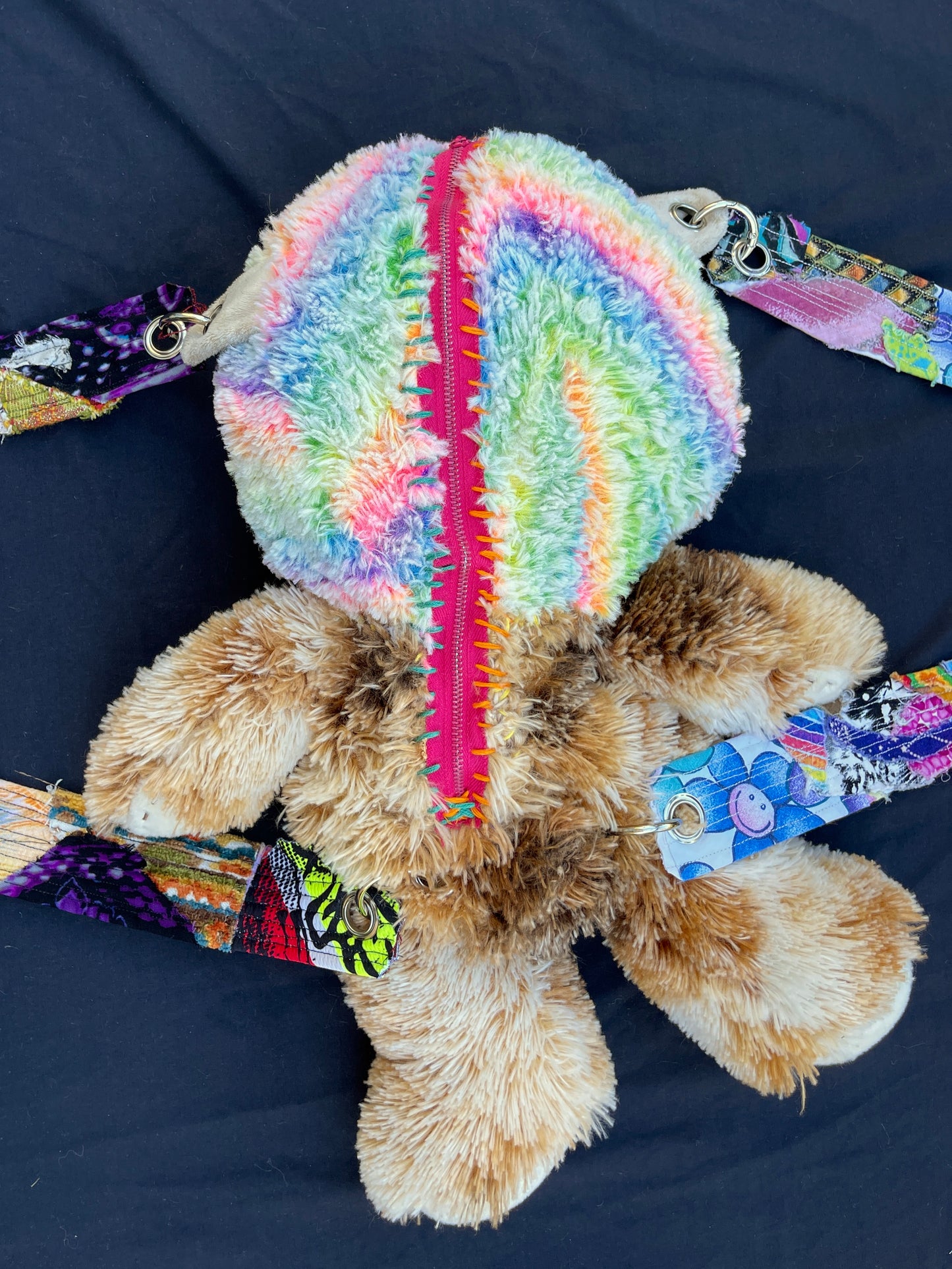 Rainbow camel + fuzzy brown bear hybrid backpack
