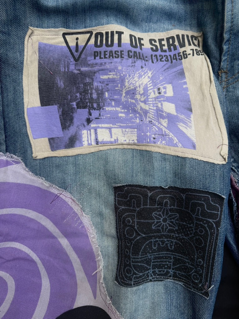 Purple collaged denim with added corduroy flair
