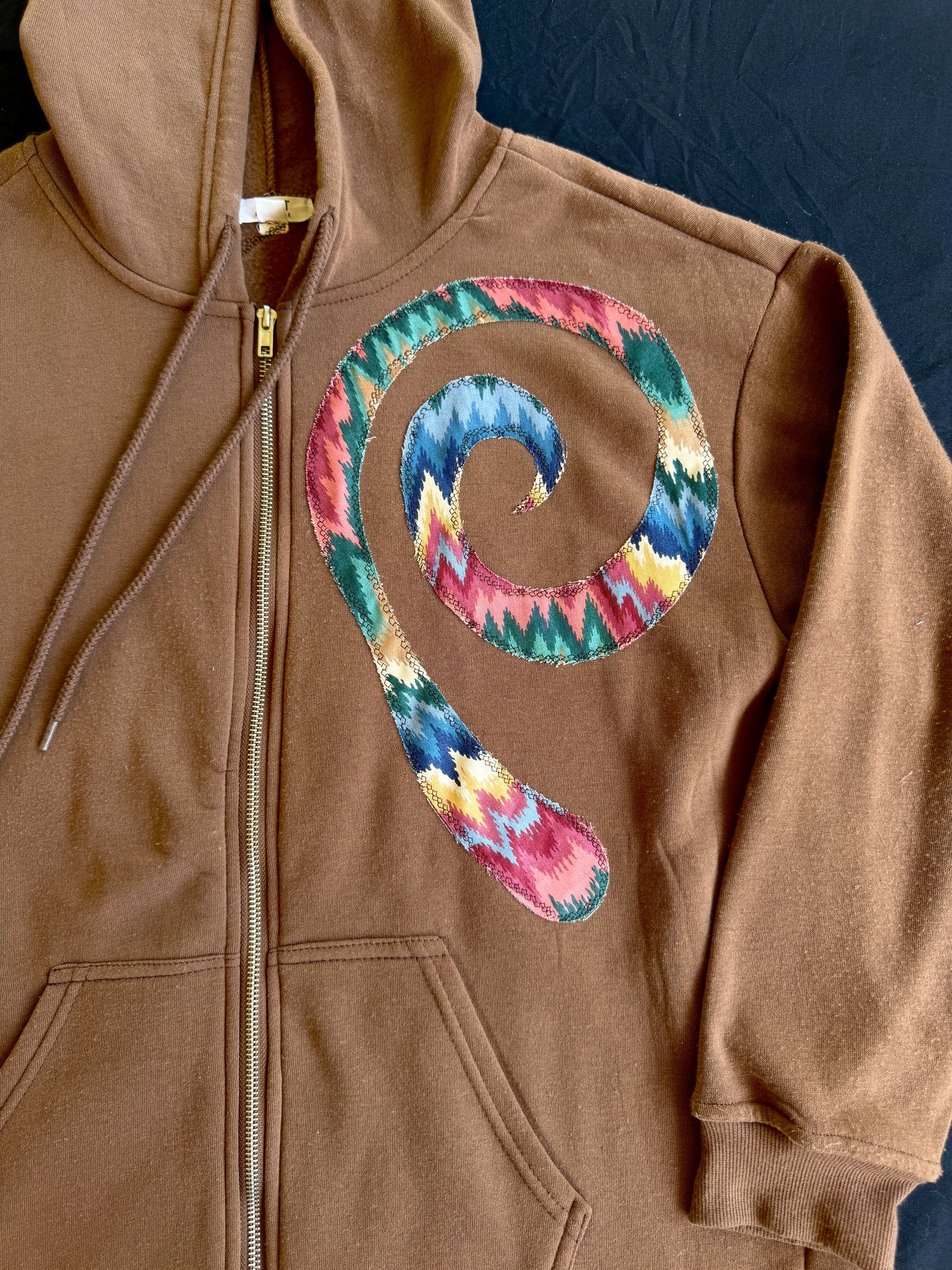 Brown sigil patch zip up hoodie