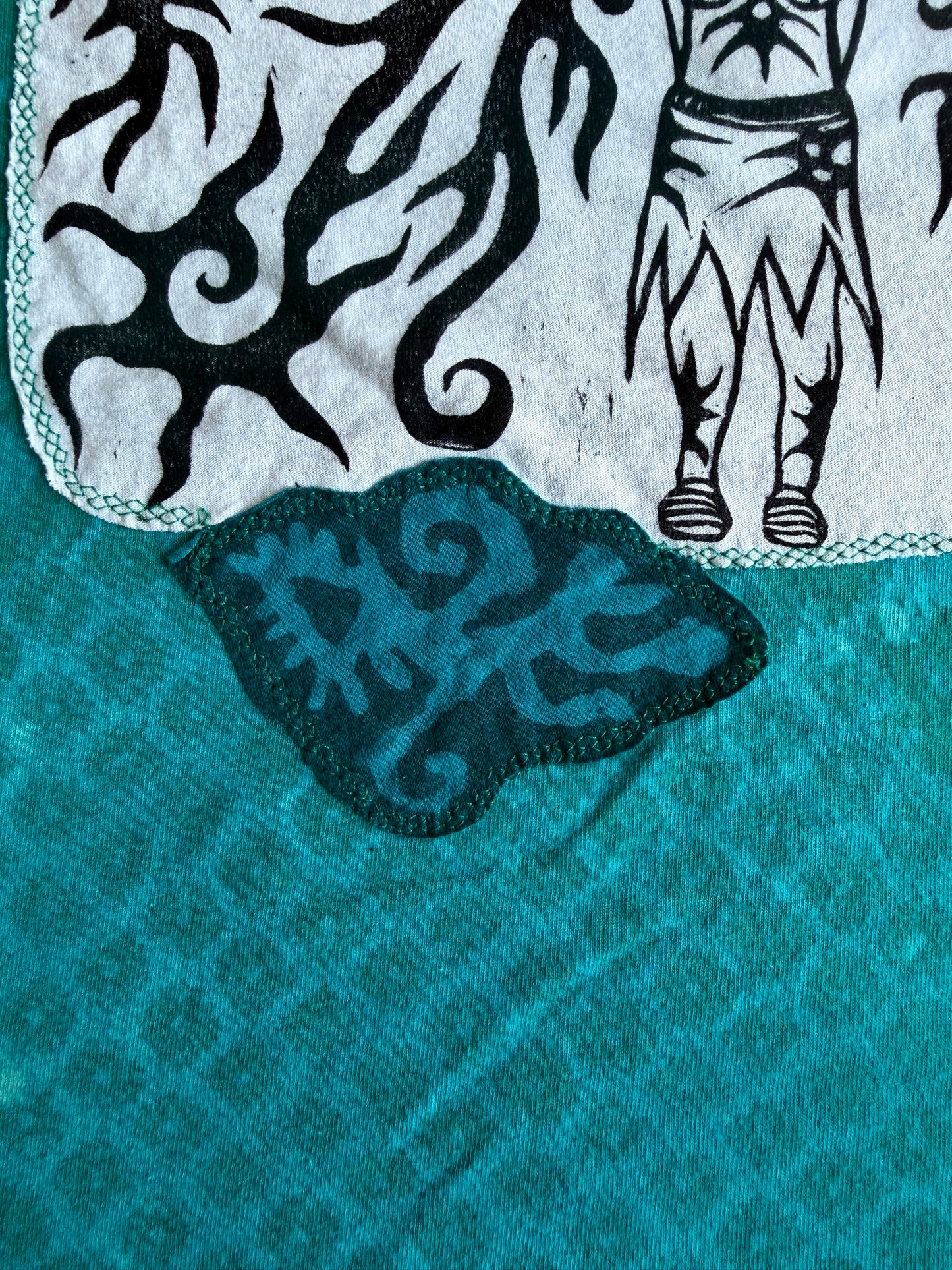 Moon goddess patch + shapes bleach dyed t-shirt