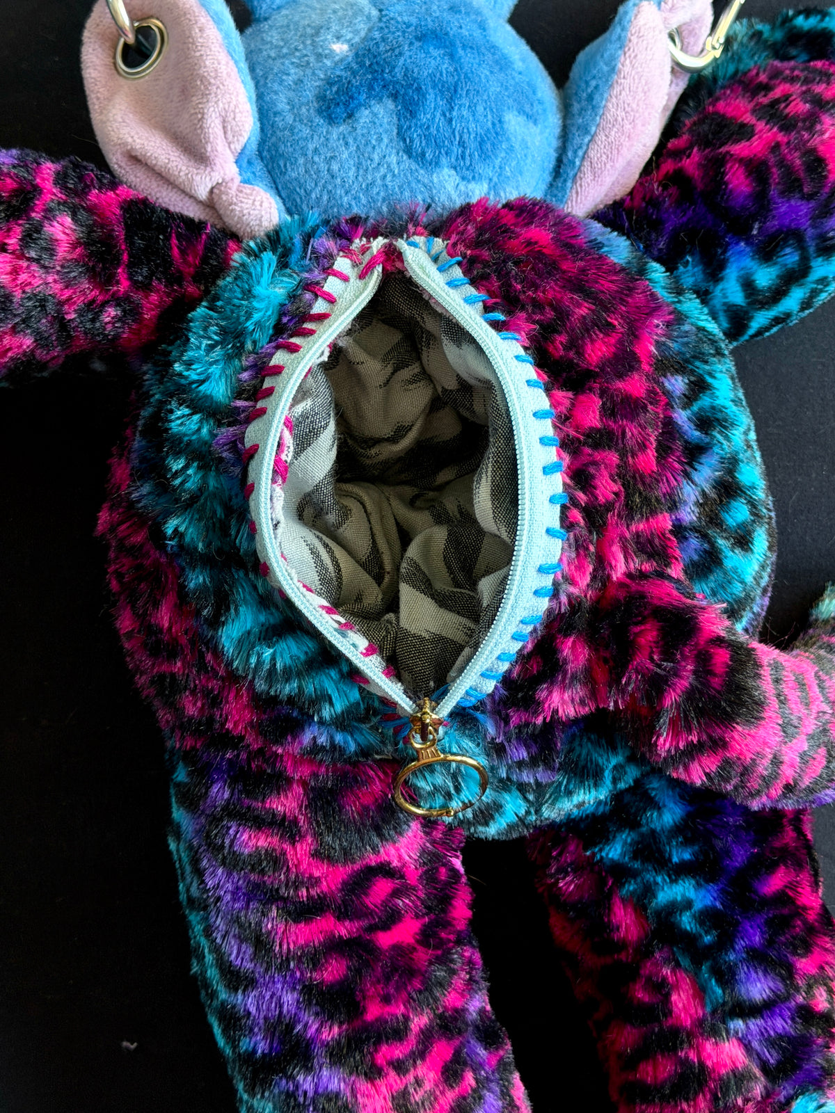 Stitch + pink and blue leopard hybrid side bag