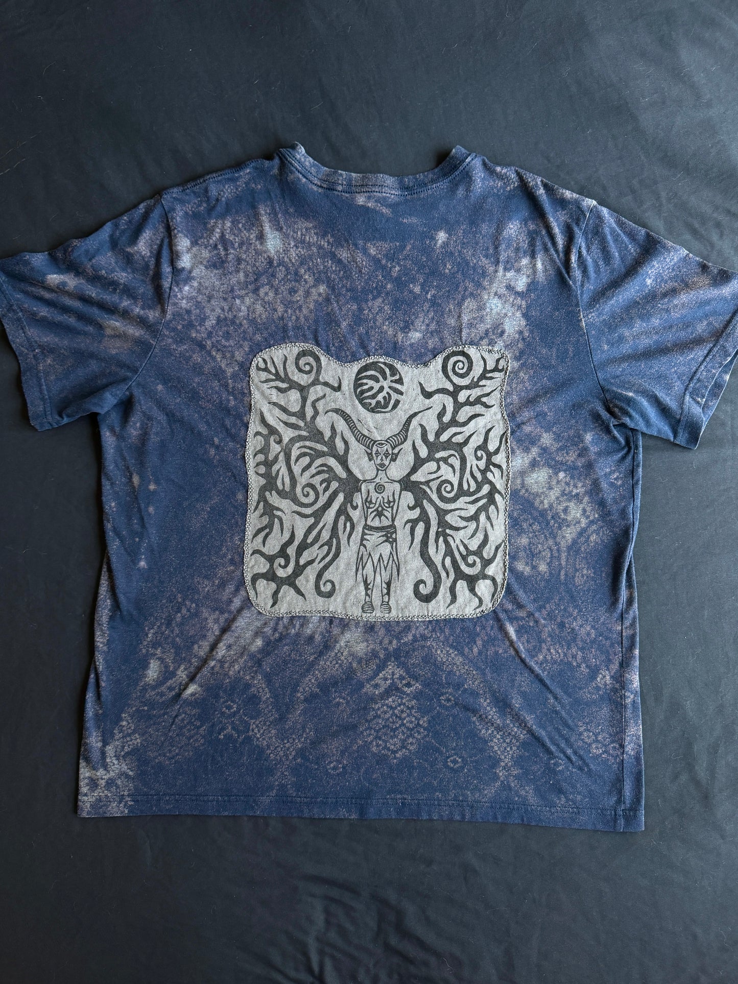 Moon goddess patch bleach dyed t-shirt