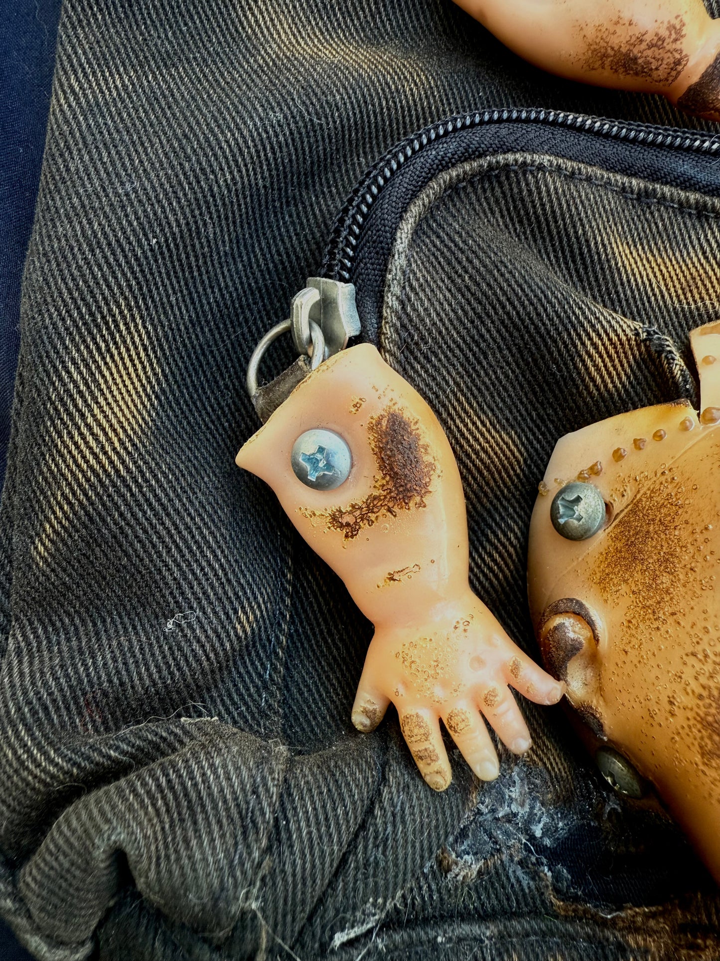 Black denim baby bag