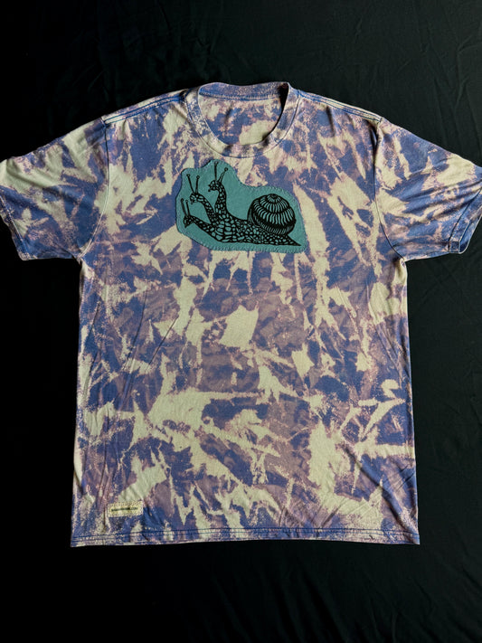Three headed snail bleach dyed t-shirt