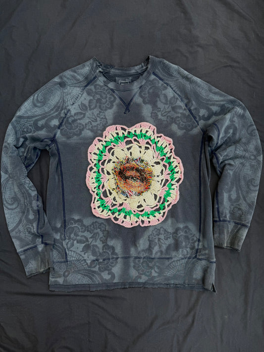 Third eye doily tattered punk/ cottage core sweatshirt