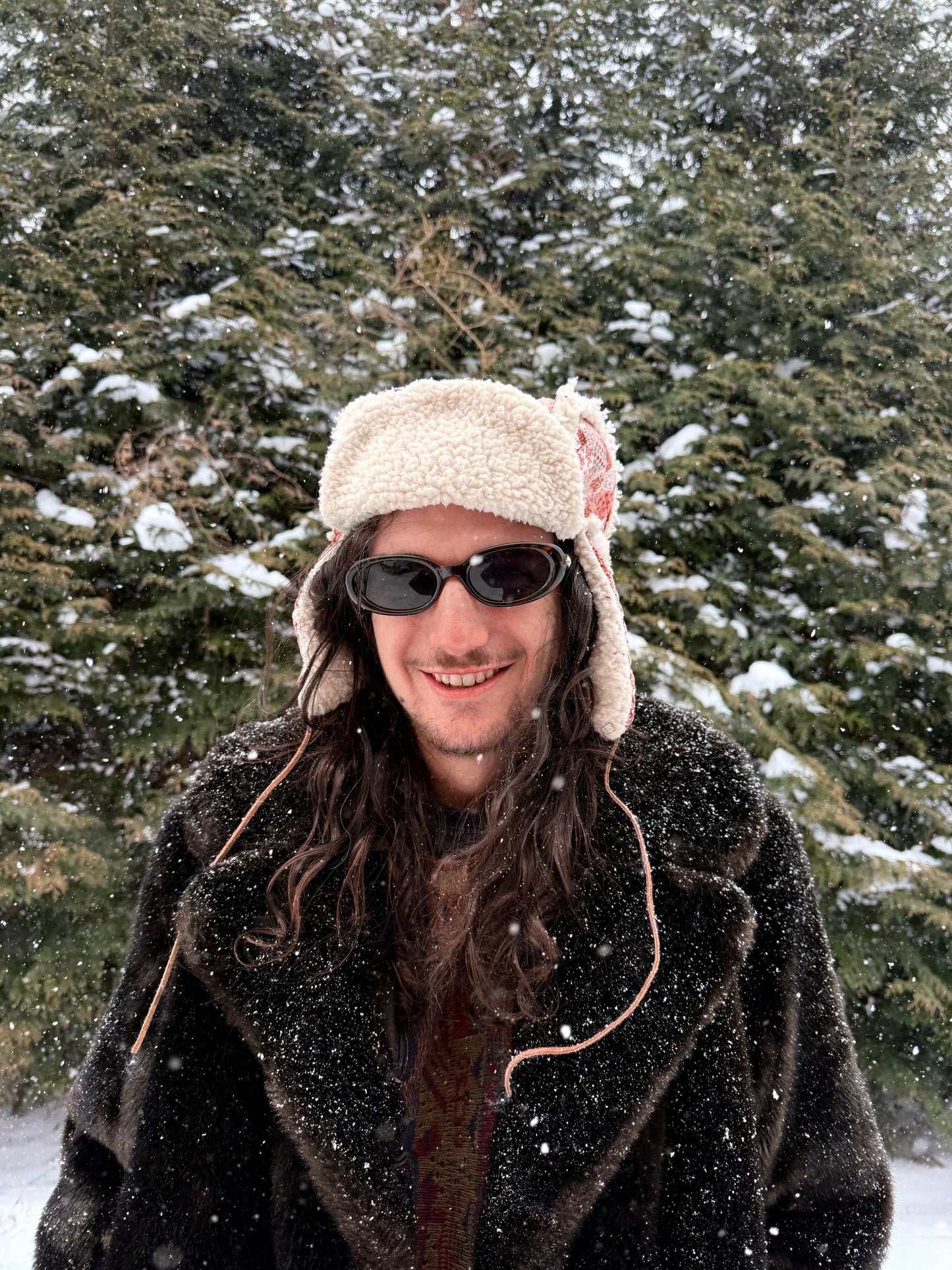 Pink square ushanka with fluffy lining