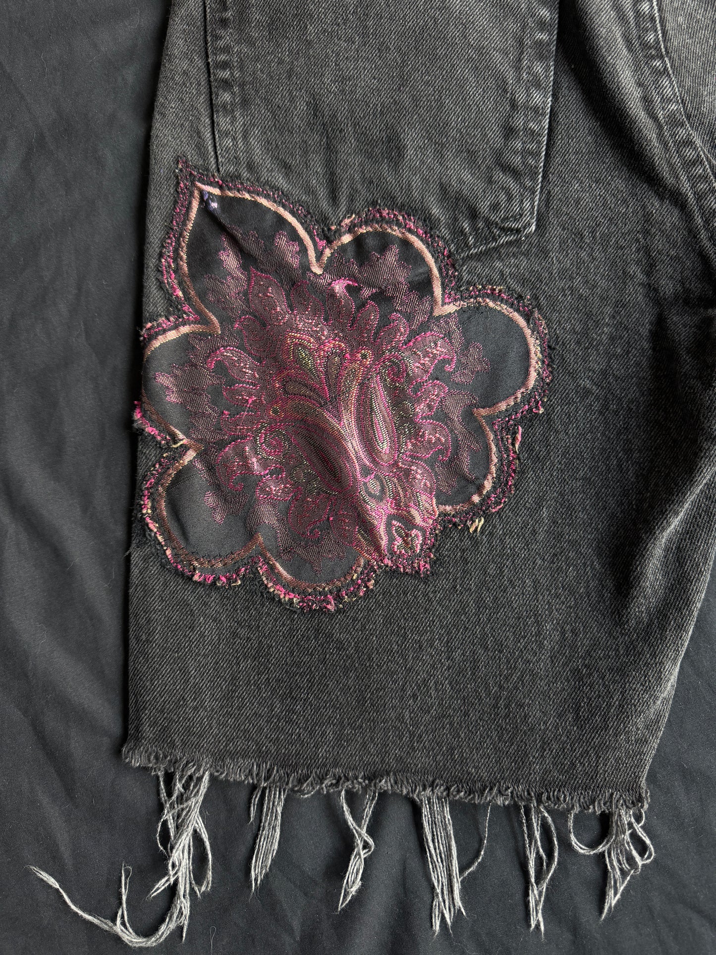 Purple magic black jean shorts