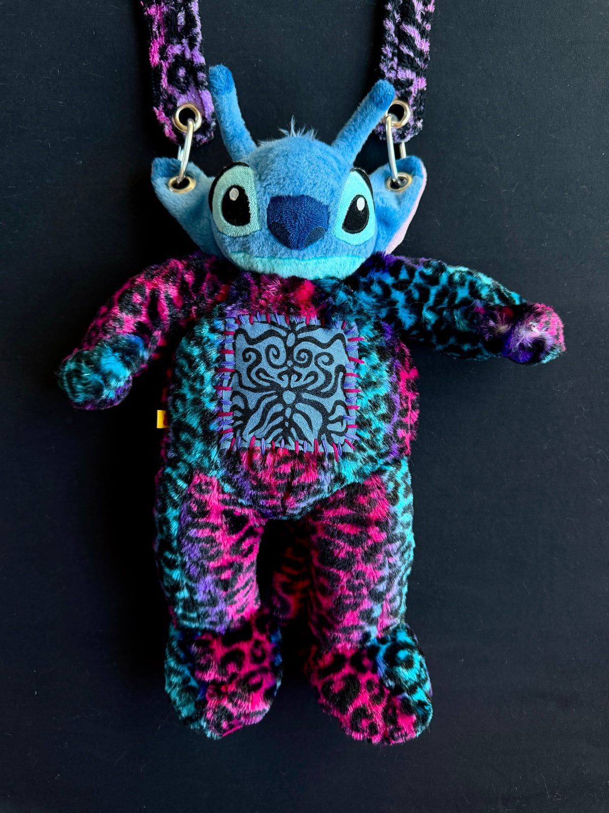 Stitch + pink and blue leopard hybrid side bag