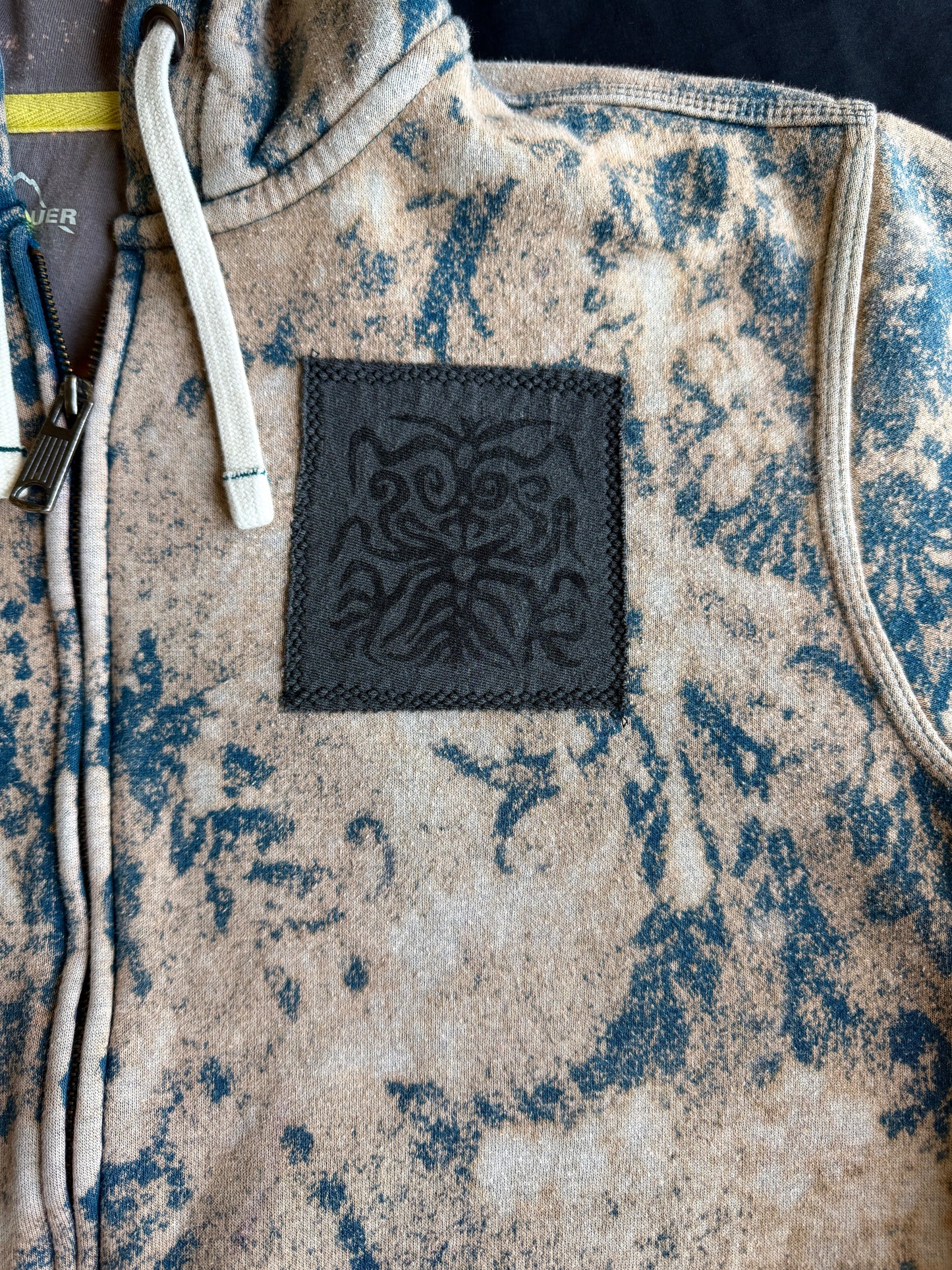 Moon goddess patch bleach dyed zip up hoodie