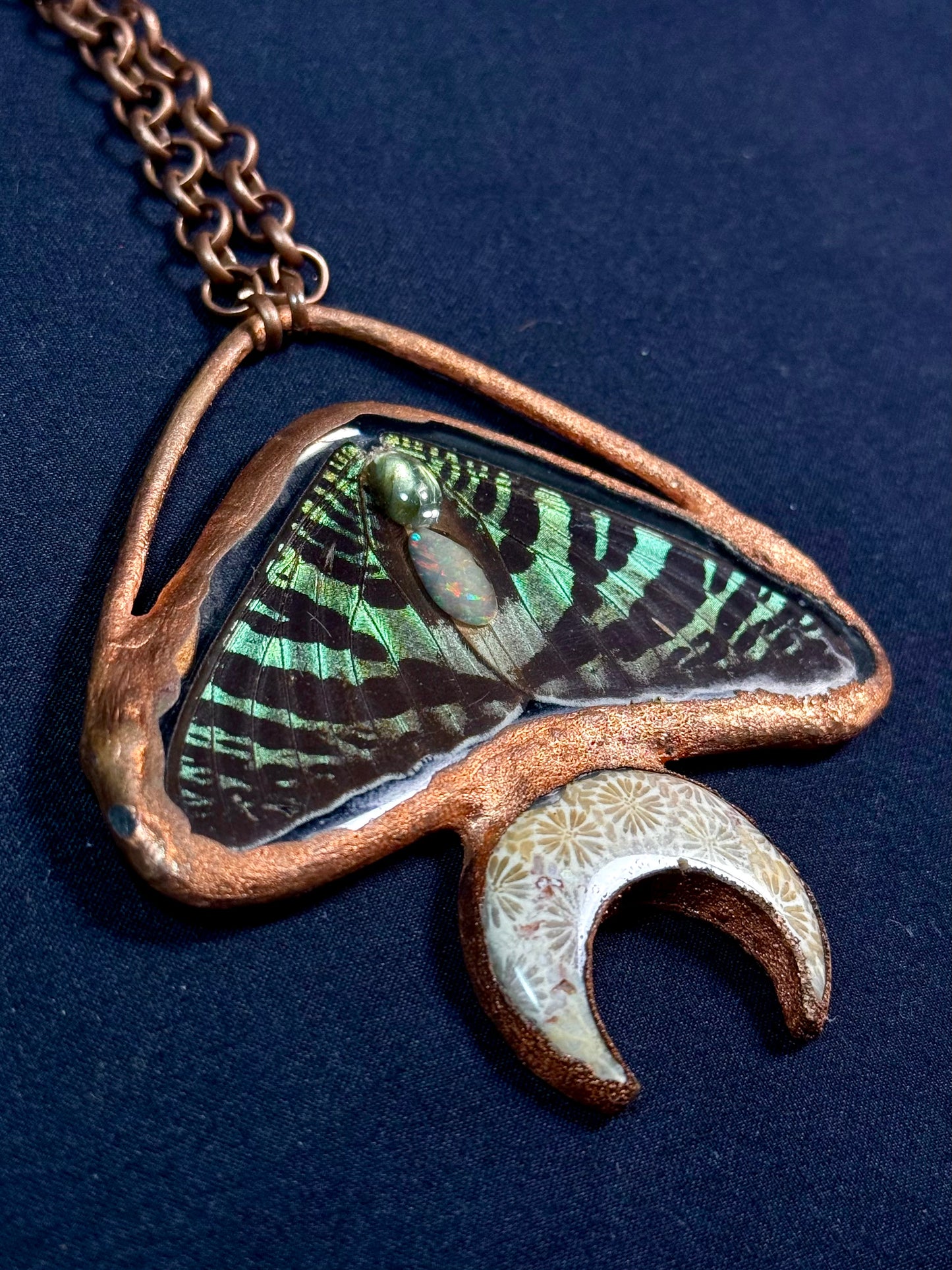 Fossil moon sunset moth amulet