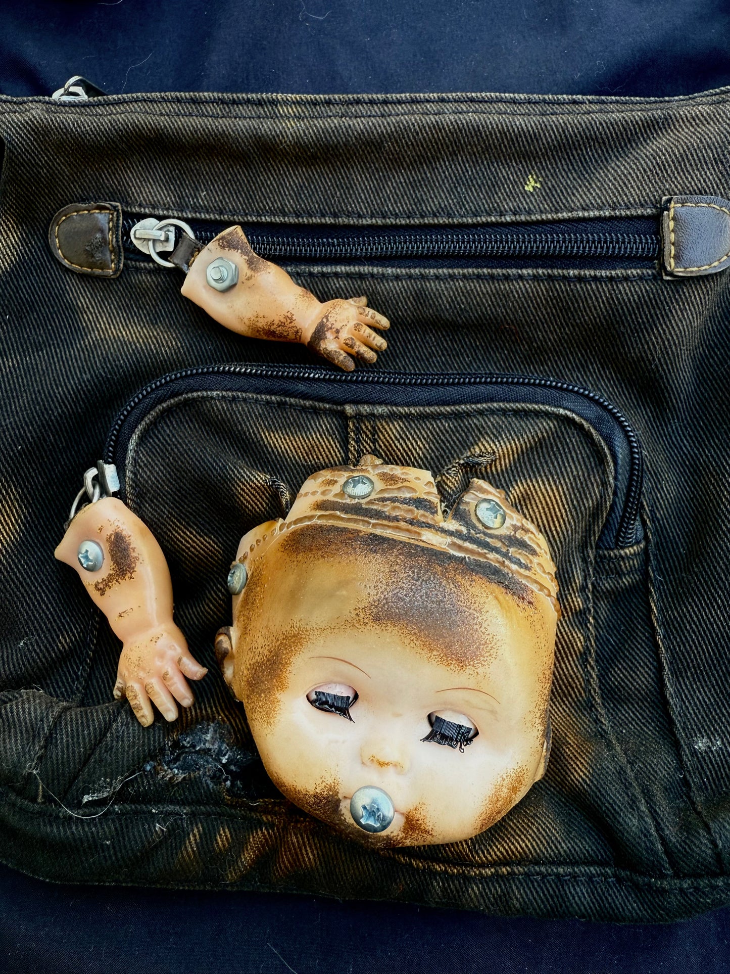 Black denim baby bag