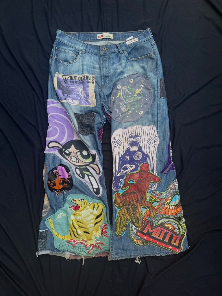 Purple collaged denim with added corduroy flair