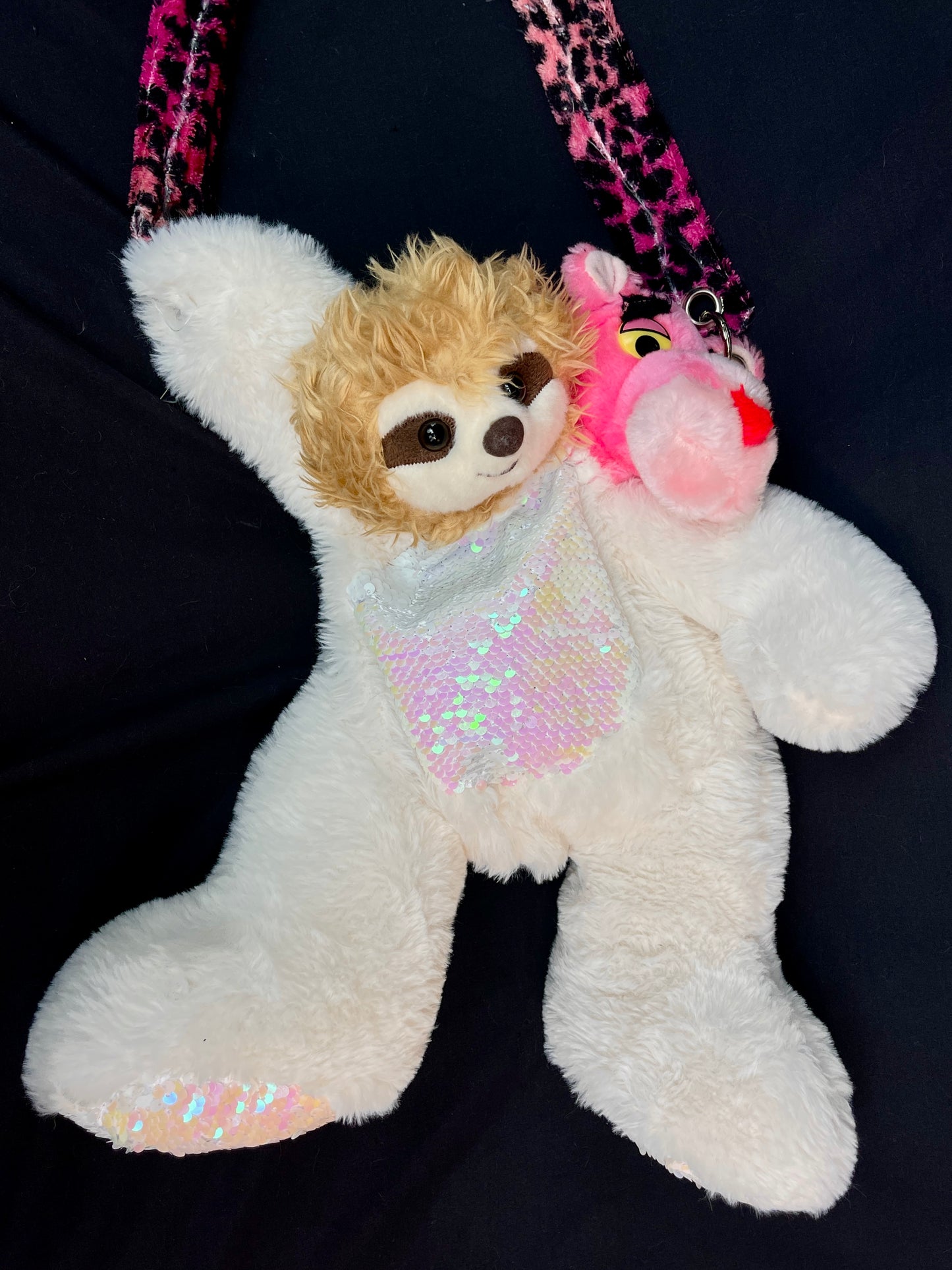 Sloth + Pink Panther + sequin bear side bag