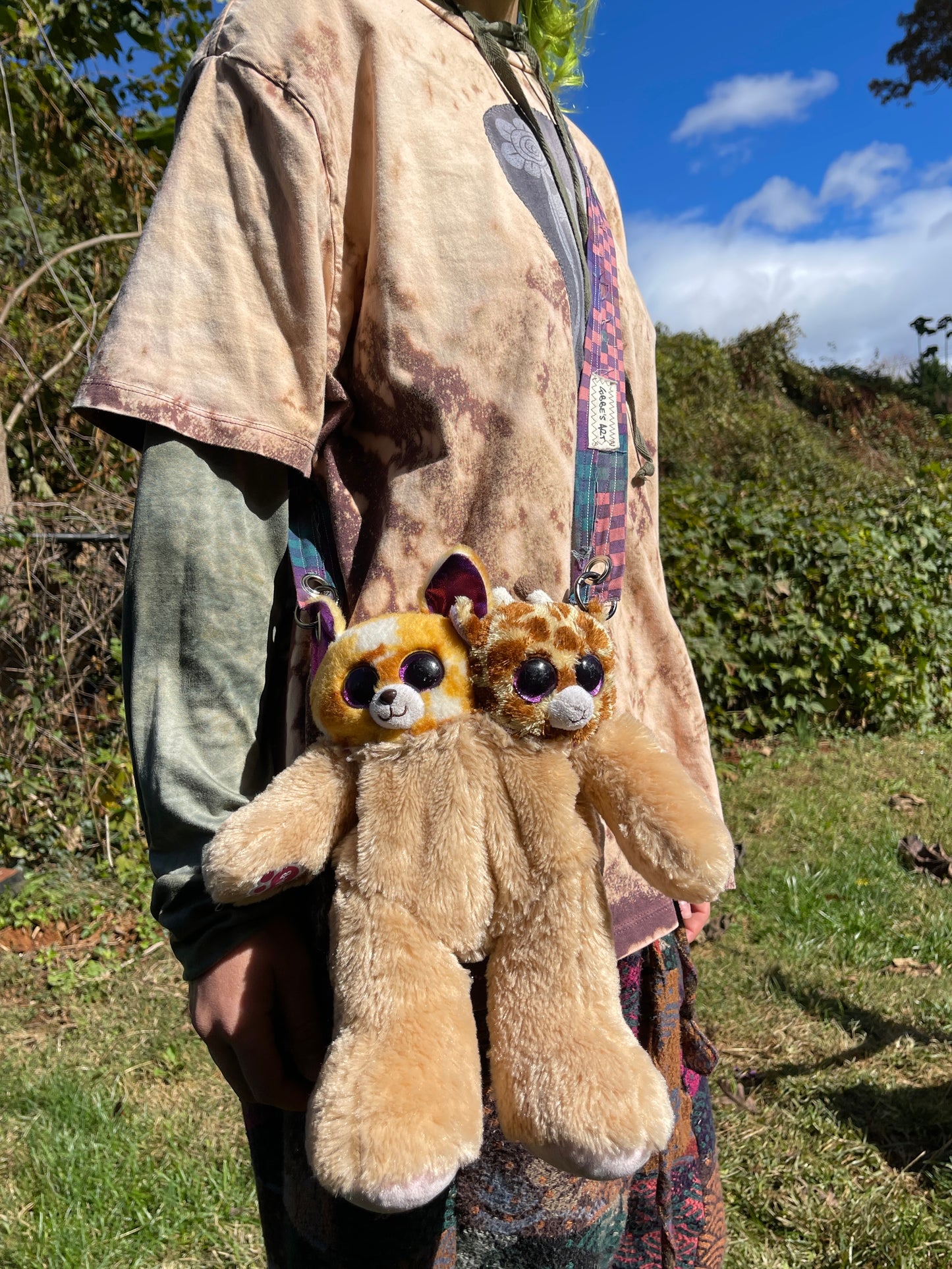 Two headed giraffe + fox hybrid side bag