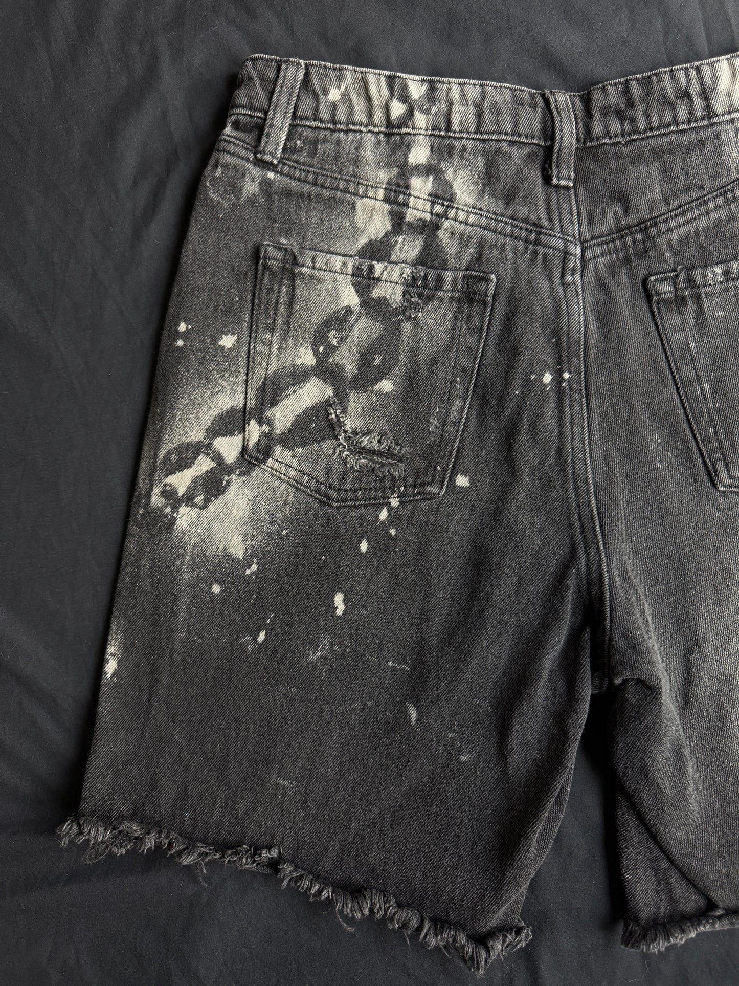 Chain bleach dyed black jean shorts