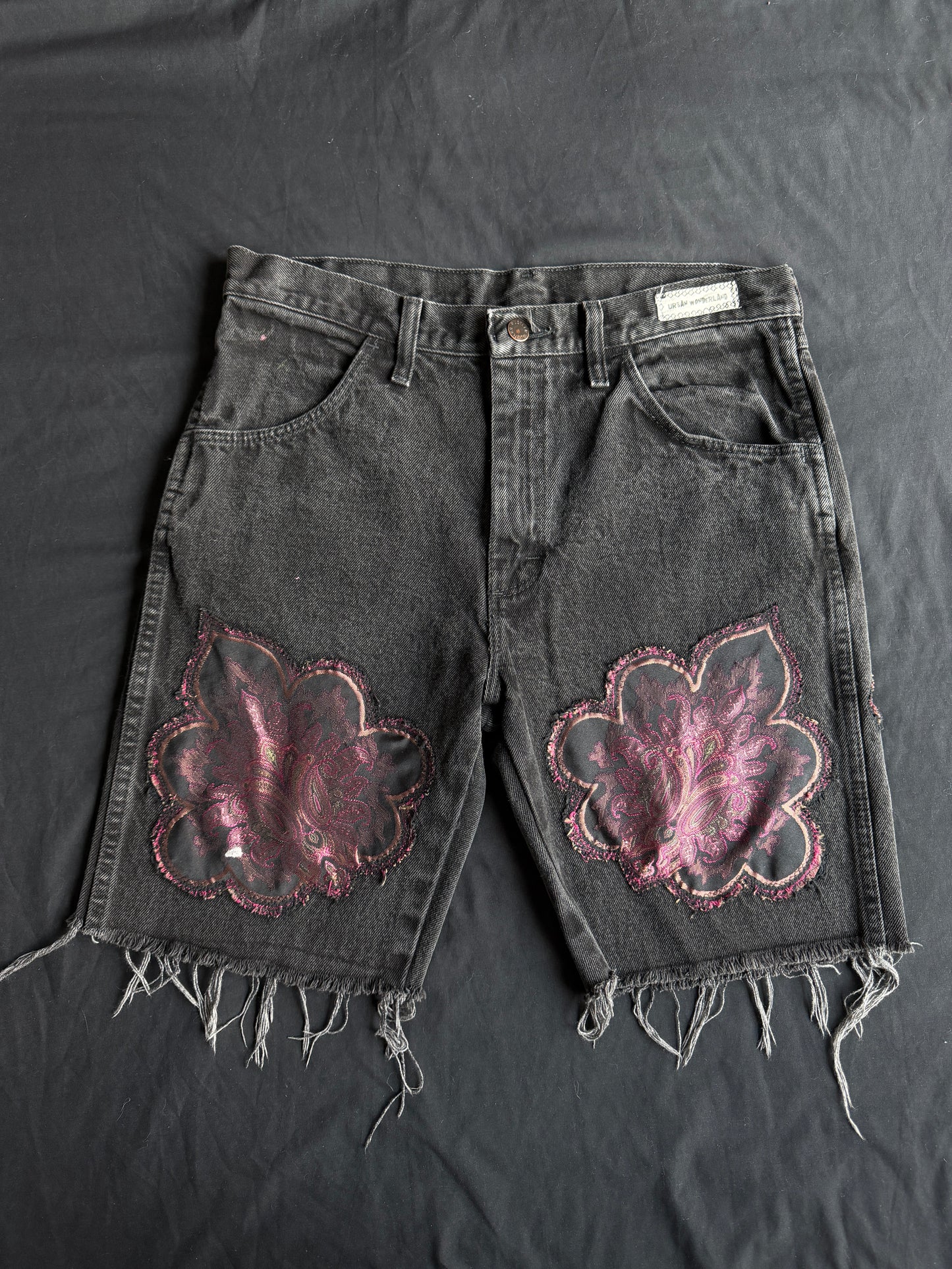 Purple magic black jean shorts