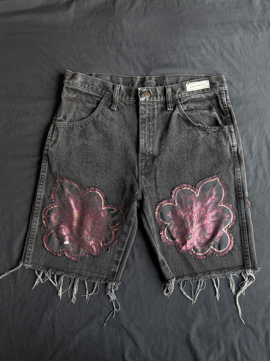 Purple magic black jean shorts