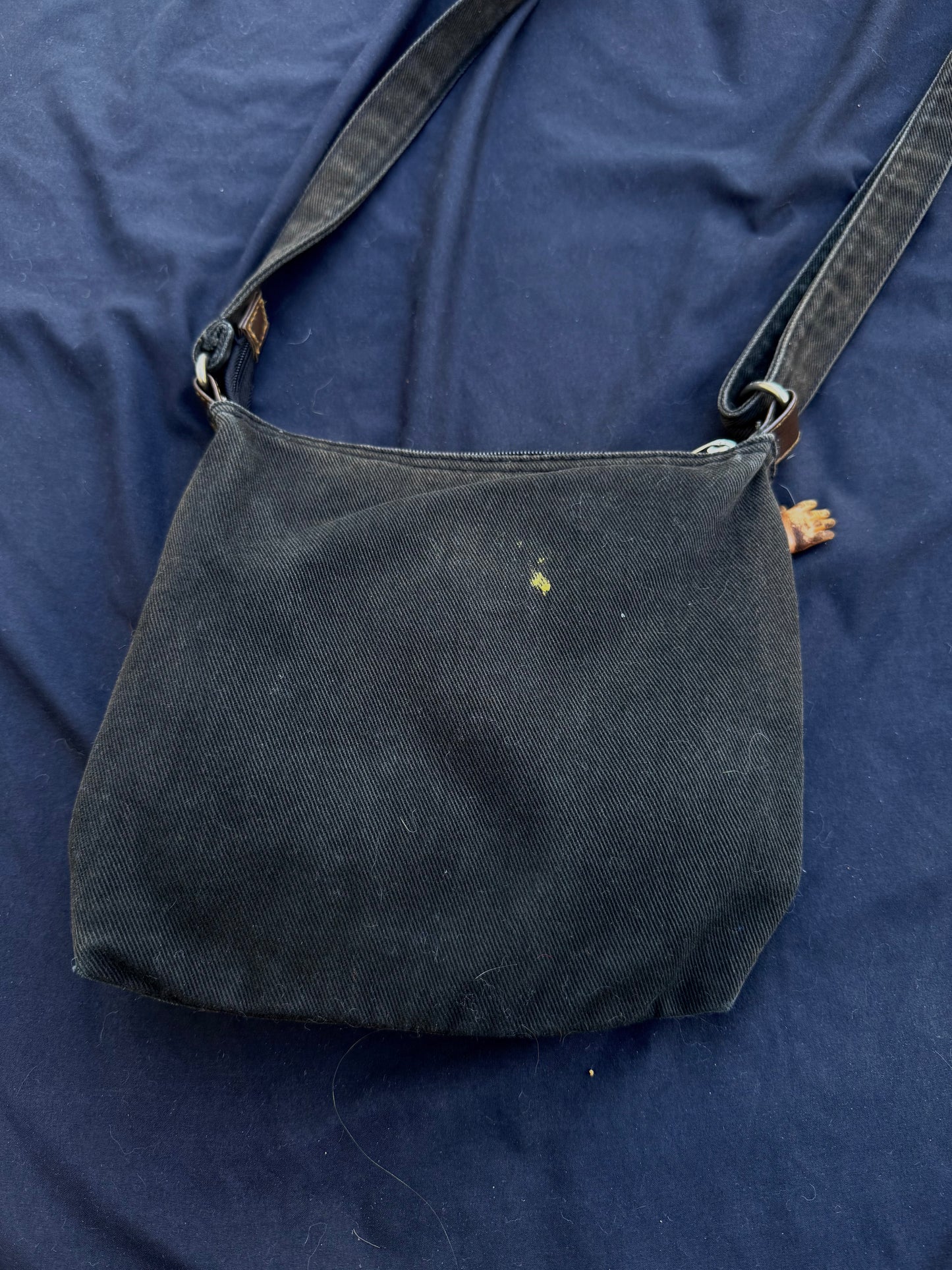 Black denim baby bag