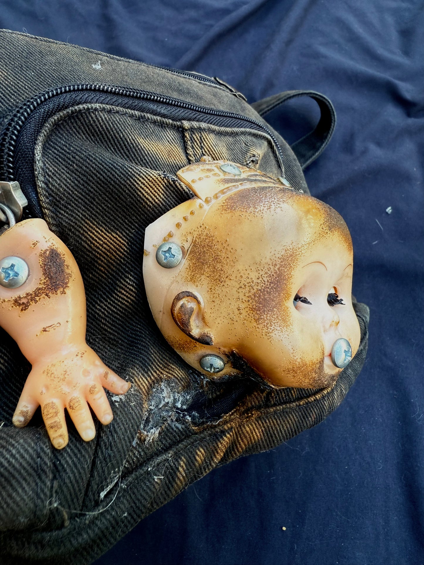 Black denim baby bag