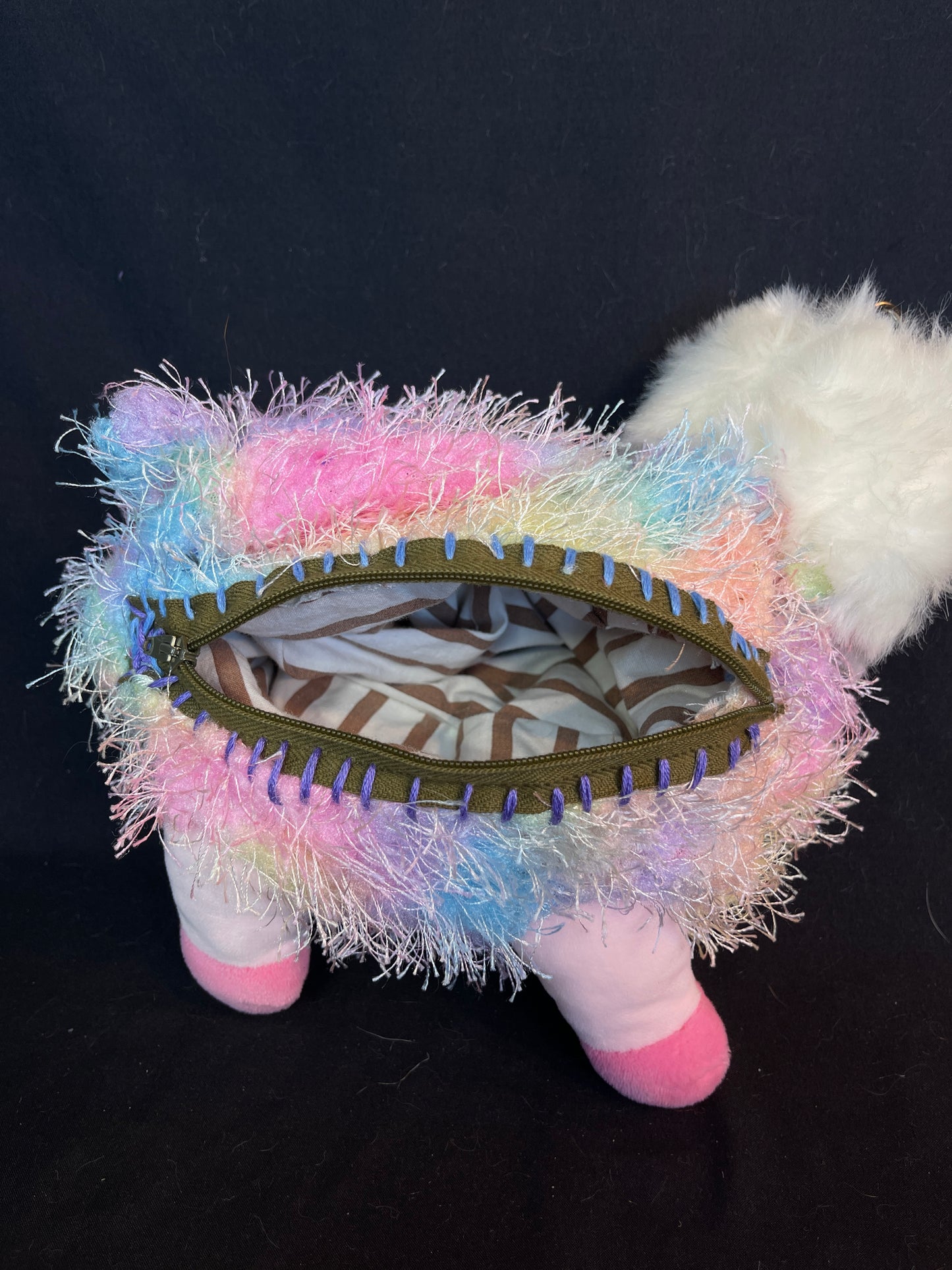 Owl + fuzzy rainbow llama keychain stash pouch