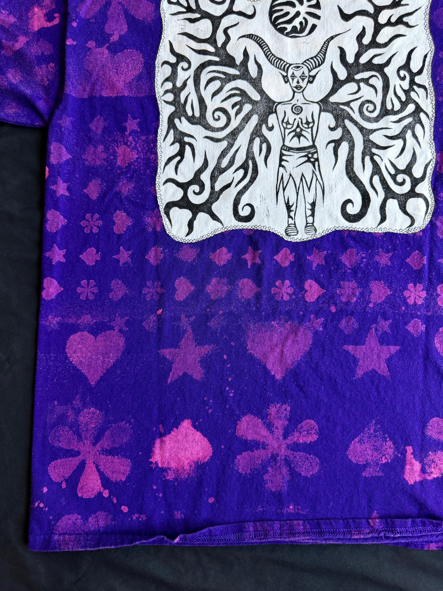 Shapes + moon goddess patch bleach dyed t-shirt